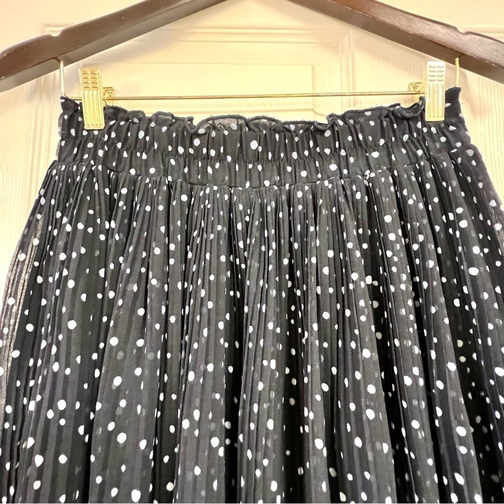 LOFT Dotted Pleated Midi Skirt Size XS Forever Navy Women's lined flowy chiffons - Picture 4 of 9